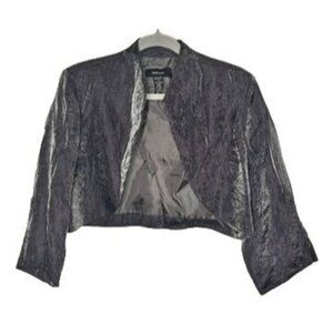 R&M Richards Metallic Cropped Jacket Topper Silver Womens 14 Party Holiday Fairy